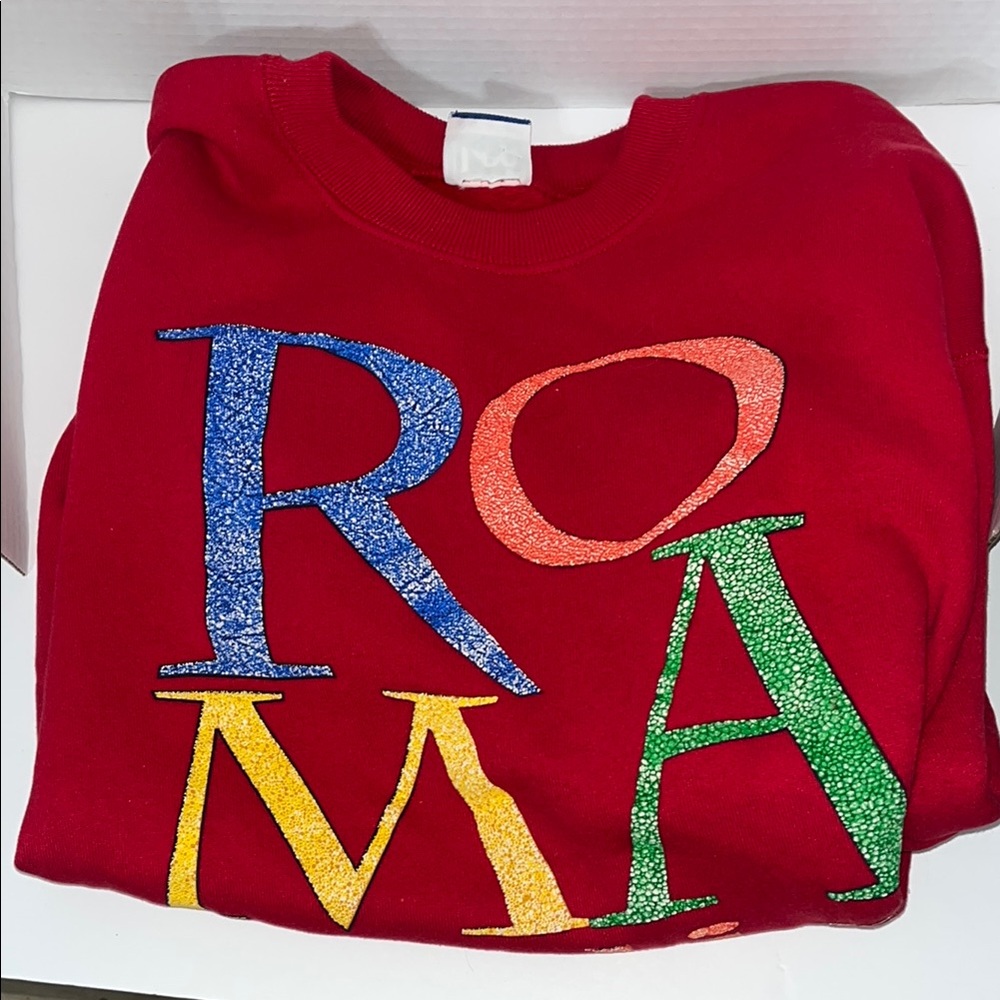 Red Graphic Sweatshirt with Colorful Letters